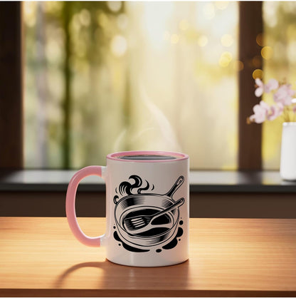 Cast Iron Camping Dutch Oven Outdoor Cooking Ceramic Mug, Pink/White