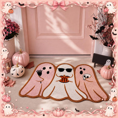 Pink Halloween Ghost Doormat 30x17 Inch, Cute Halloween Welcome Mat