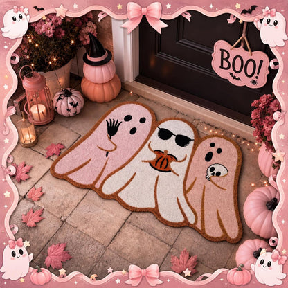 Pink Halloween Ghost Doormat 30x17 Inch, Cute Halloween Welcome Mat