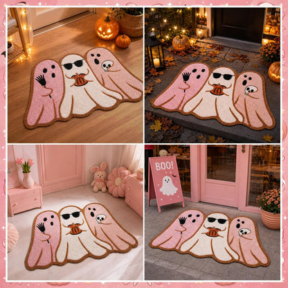 Pink Halloween Ghost Doormat 30x17 Inch, Cute Halloween Welcome Mat