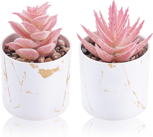 2 Pack Fake Plants Pink Room Decor for Office Desk Accessories