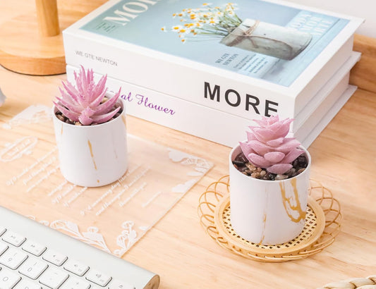 2 Pack Fake Plants Pink Room Decor for Office Desk Accessories