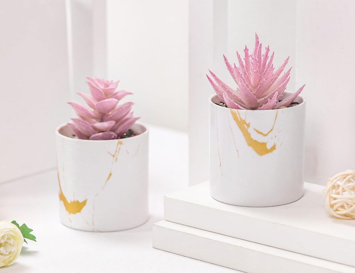 2 Pack Fake Plants Pink Room Decor for Office Desk Accessories