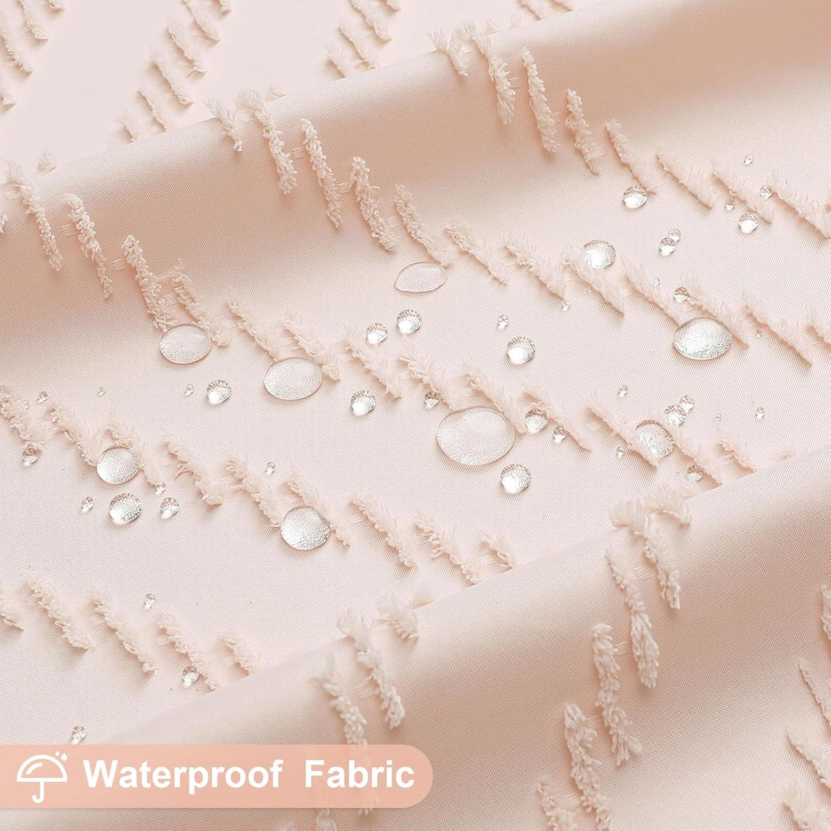 Boho Farmhouse Woven Fabric Shower Curtain, Light Pink Tufted Chevron Stripes Textured Minimalist Design with Tassels, Water-Repellent Bathroom Decor for Home or Hotel, 72 x 72