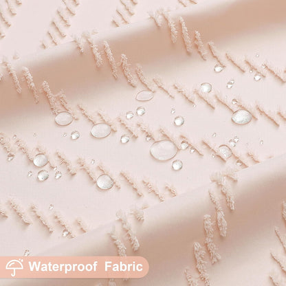 Boho Farmhouse Woven Fabric Shower Curtain, Light Pink Tufted Chevron Stripes Textured Minimalist Design with Tassels, Water-Repellent Bathroom Decor for Home or Hotel, 72 x 72