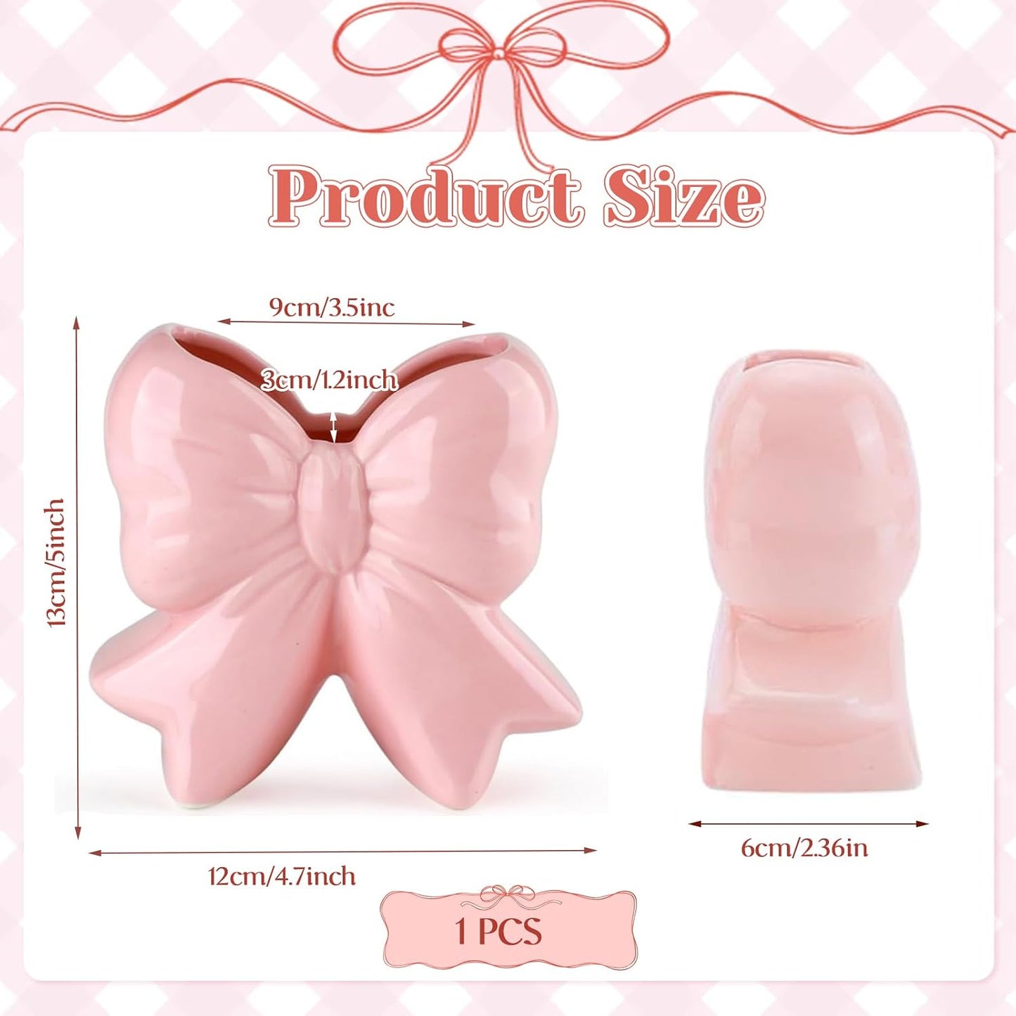 Pink Bow Vase Coquette Ceramic Vase for Home Office Shelf Table Living Room, Pen Holder Makeup Brush Holder Modern Home Decor Vase Gift for Christmas
