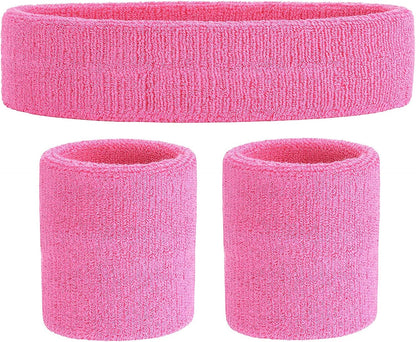 Sweatband Set Sports Headband Wristband Set Sweatbands Terry Cloth Wristband Wrist Sweatband Headbands Moisture Wicking Sweat Absorbing Head Band