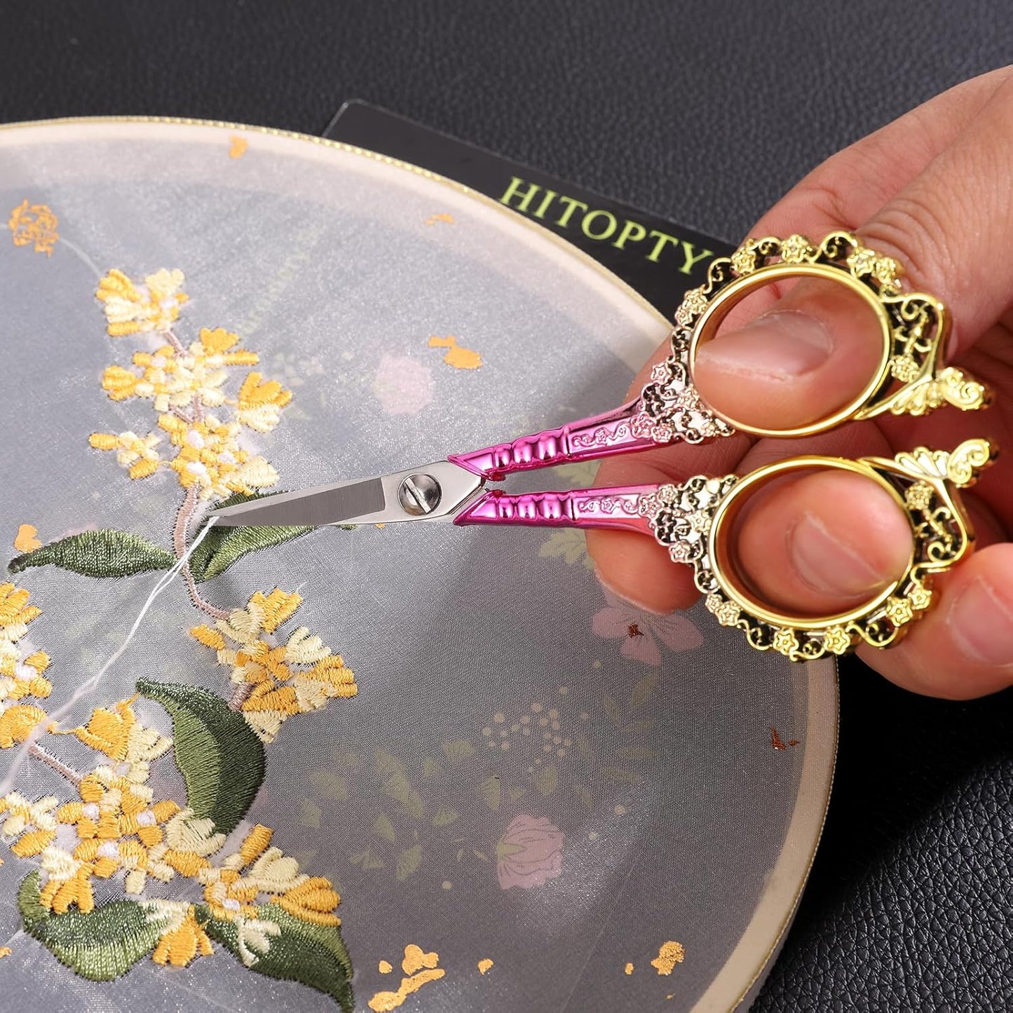 Sewing Embroidery Scissors, Sharp Tip Crochet Shears | for Craft Artwork Needlepoint Cross Stitch Thread Yarn Paper Cutting, 4.5in, Pink Handy DIY Tools with Cover