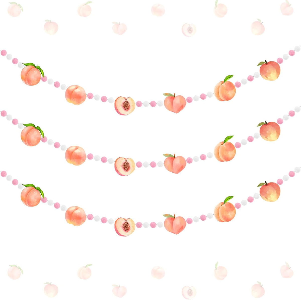 3 Pcs Peach Theme Felt Balls Garlands, 4.9 Ft Pink Fruit Pom Pom Balls Decorative Banner Garland, Wall Hanging for Holiday Wedding Nursery Home Birthday Decorations