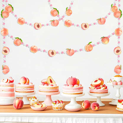 3 Pcs Peach Theme Felt Balls Garlands, 4.9 Ft Pink Fruit Pom Pom Balls Decorative Banner Garland, Wall Hanging for Holiday Wedding Nursery Home Birthday Decorations