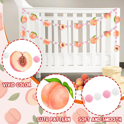 3 Pcs Peach Theme Felt Balls Garlands, 4.9 Ft Pink Fruit Pom Pom Balls Decorative Banner Garland, Wall Hanging for Holiday Wedding Nursery Home Birthday Decorations