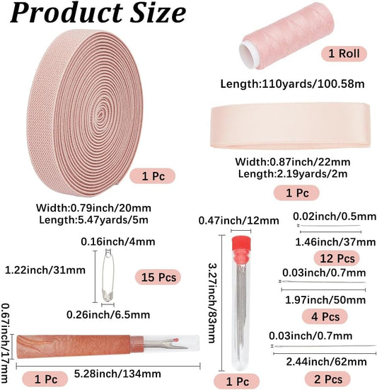 Ballet Pointe Shoe Flat Elastic Stitch Sewing Kit Bloch Satin Ribbon Cord Pink Professional Iron Safety Pins Thread Steel Knitting Needles Seam Ripper Set Accessories for Shoes DIY Repair