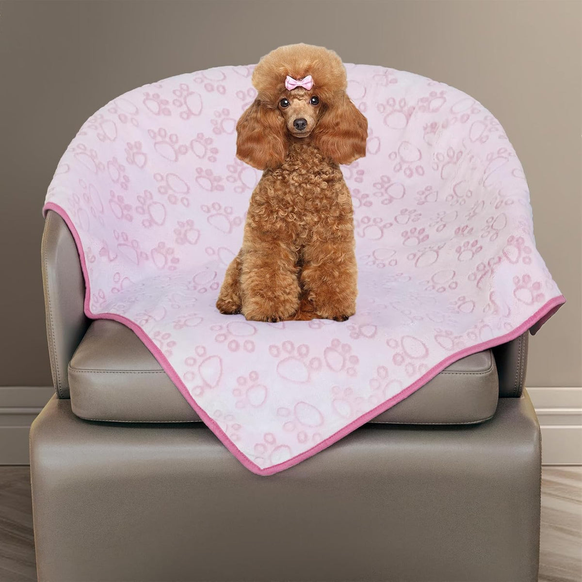 Premium Soft Dog Blanket, with Flannel Pink Cute Paw Print, Cat Blanket Puppy Supplies Dog Products Stuff Essentials(Pink 32x40 inches)