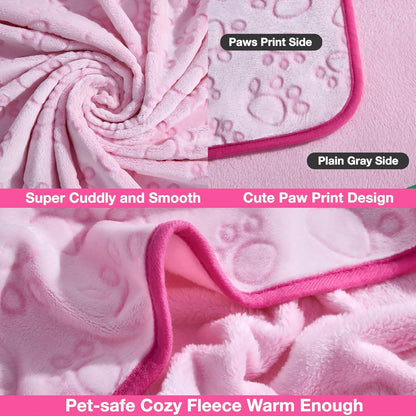 Premium Soft Dog Blanket, with Flannel Pink Cute Paw Print, Cat Blanket Puppy Supplies Dog Products Stuff Essentials(Pink 32x40 inches)