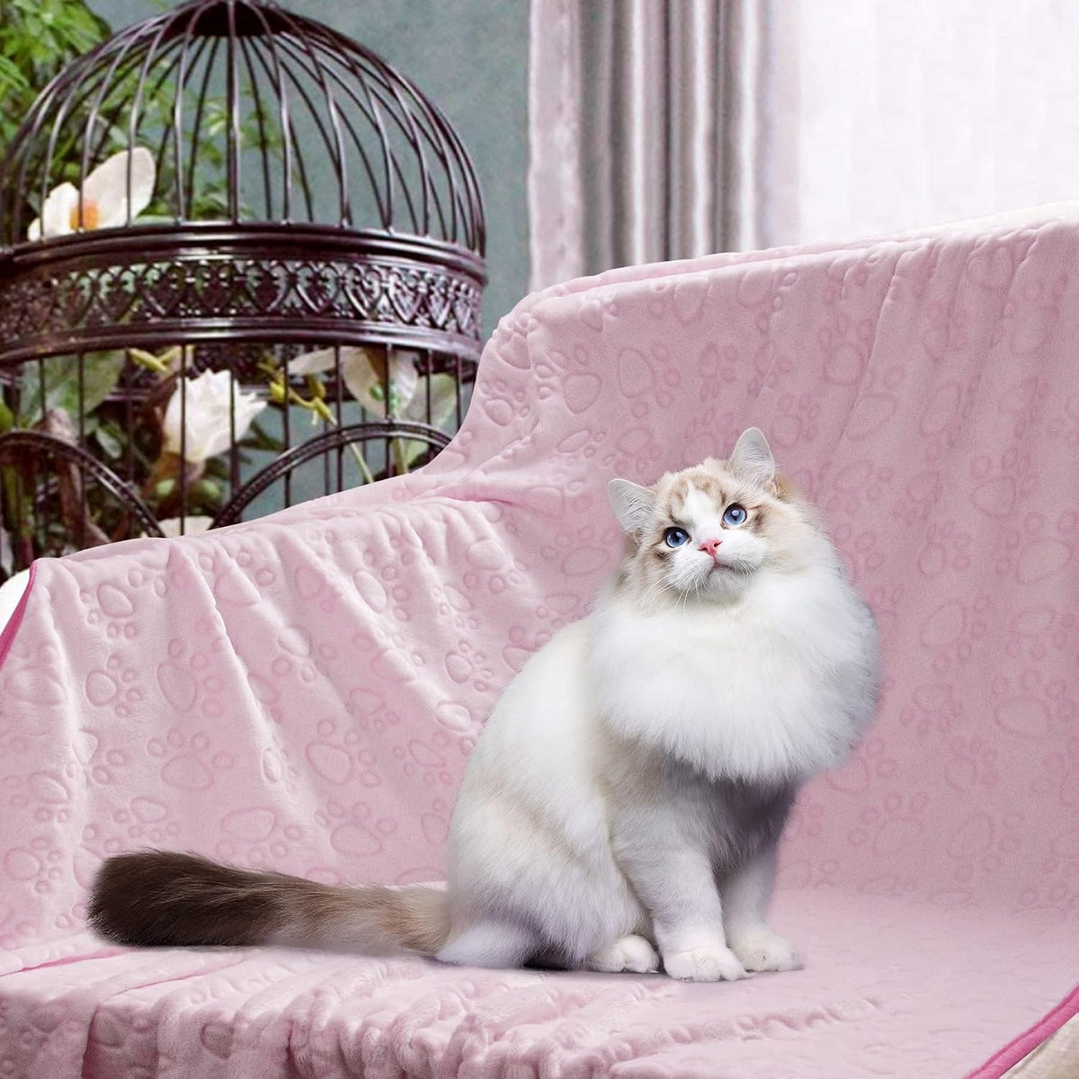 Premium Soft Dog Blanket, with Flannel Pink Cute Paw Print, Cat Blanket Puppy Supplies Dog Products Stuff Essentials(Pink 32x40 inches)