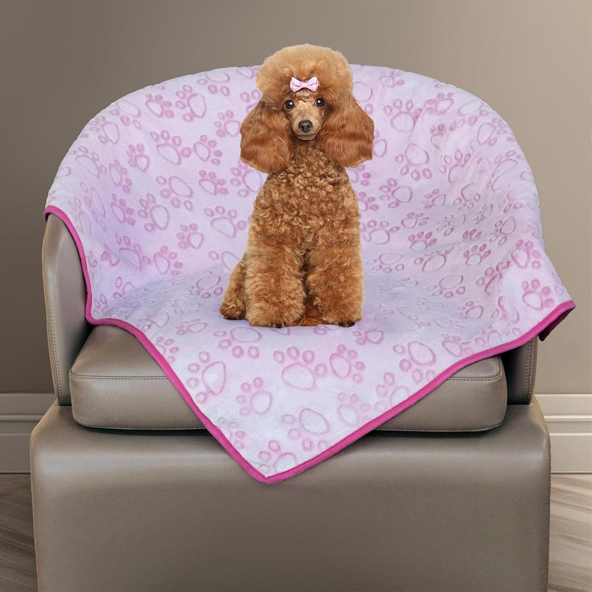 Premium Soft Dog Blanket, with Flannel Pink Cute Paw Print, Cat Blanket Puppy Supplies Dog Products Stuff Essentials(Pink 32x40 inches)