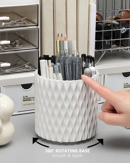 Rotating Pencil Holder for Desk, 5 Slots Unique Pink Organizer Easthetic Desktop Supplies and Accessories for Women Girls, Pen Cup Caddy for Office Home Art Supply