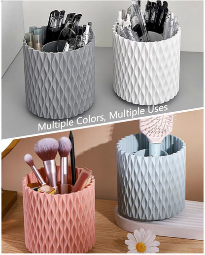 Rotating Pencil Holder for Desk, 5 Slots Unique Pink Organizer Easthetic Desktop Supplies and Accessories for Women Girls, Pen Cup Caddy for Office Home Art Supply