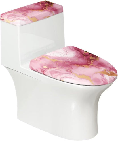 Pink Toilet Seat Cover Dust Proof Novelty Marble Toilet Tank Cover Marble Print Decor