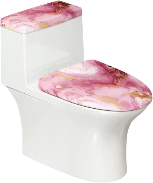 Pink Toilet Seat Cover Dust Proof Novelty Marble Toilet Tank Cover Marble Print Decor