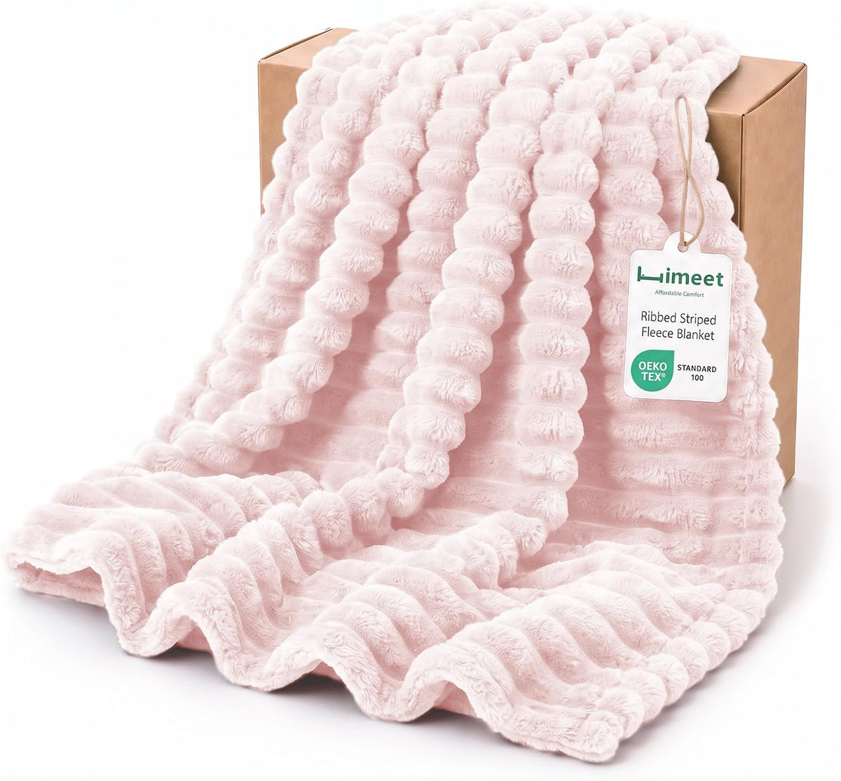 Pink Throw Blanket for Couch, 300GSM Ribbed Fleece, 50 x 60 Inches
