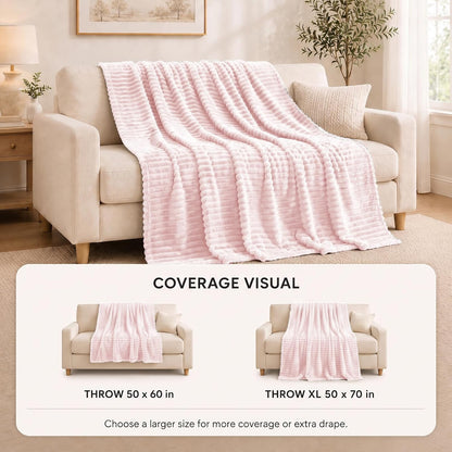 Pink Throw Blanket for Couch, 300GSM Ribbed Fleece, 50 x 60 Inches