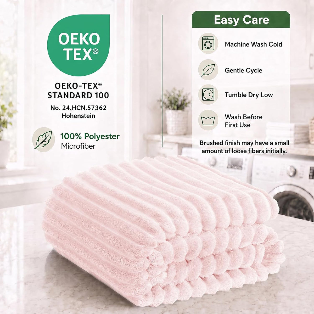 Pink Throw Blanket for Couch, 300GSM Ribbed Fleece, 50 x 60 Inches