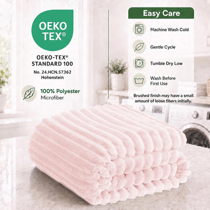 Pink Throw Blanket for Couch, 300GSM Ribbed Fleece, 50 x 60 Inches