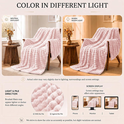 Pink Throw Blanket for Couch, 300GSM Ribbed Fleece, 50 x 60 Inches