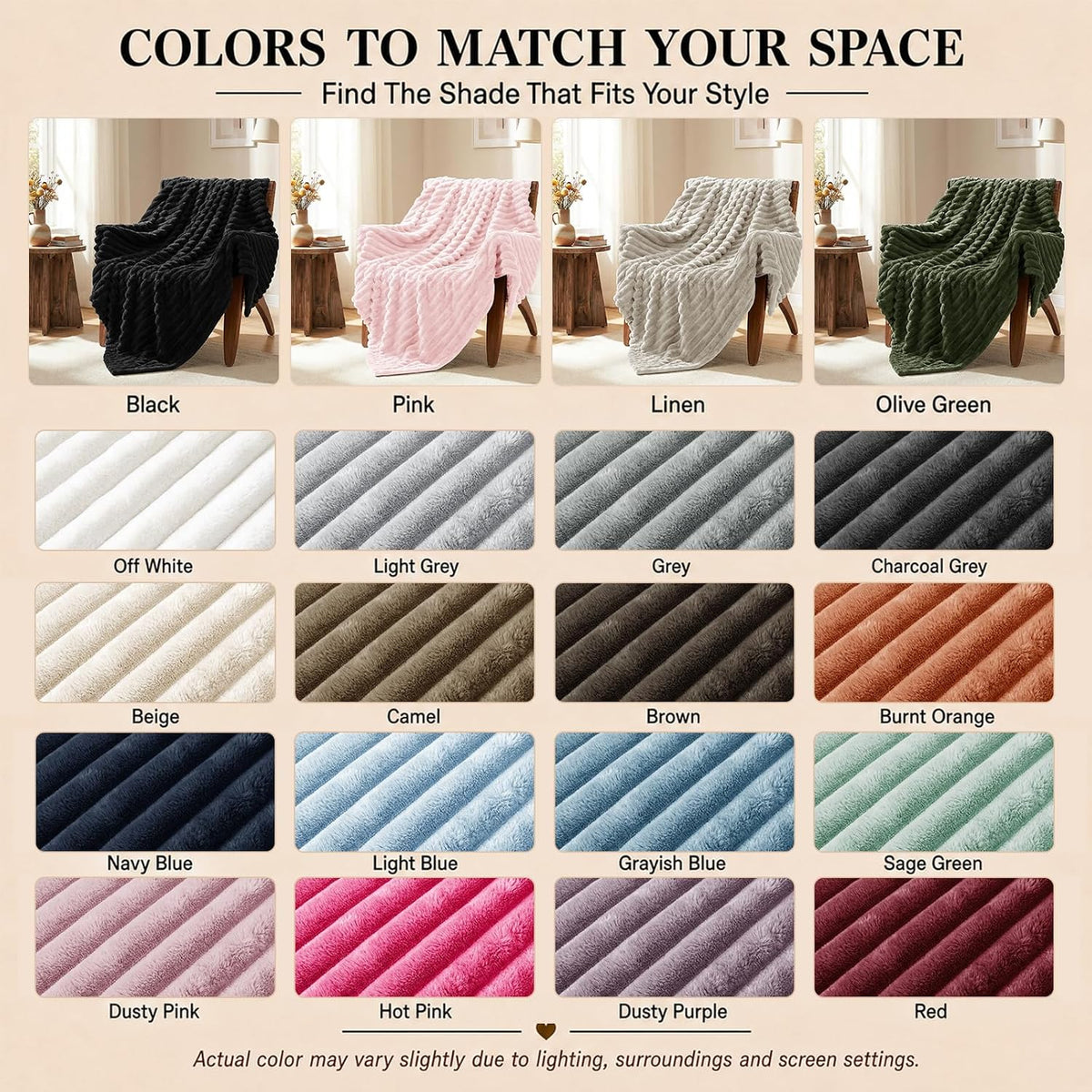 Pink Throw Blanket for Couch, 300GSM Ribbed Fleece, 50 x 60 Inches
