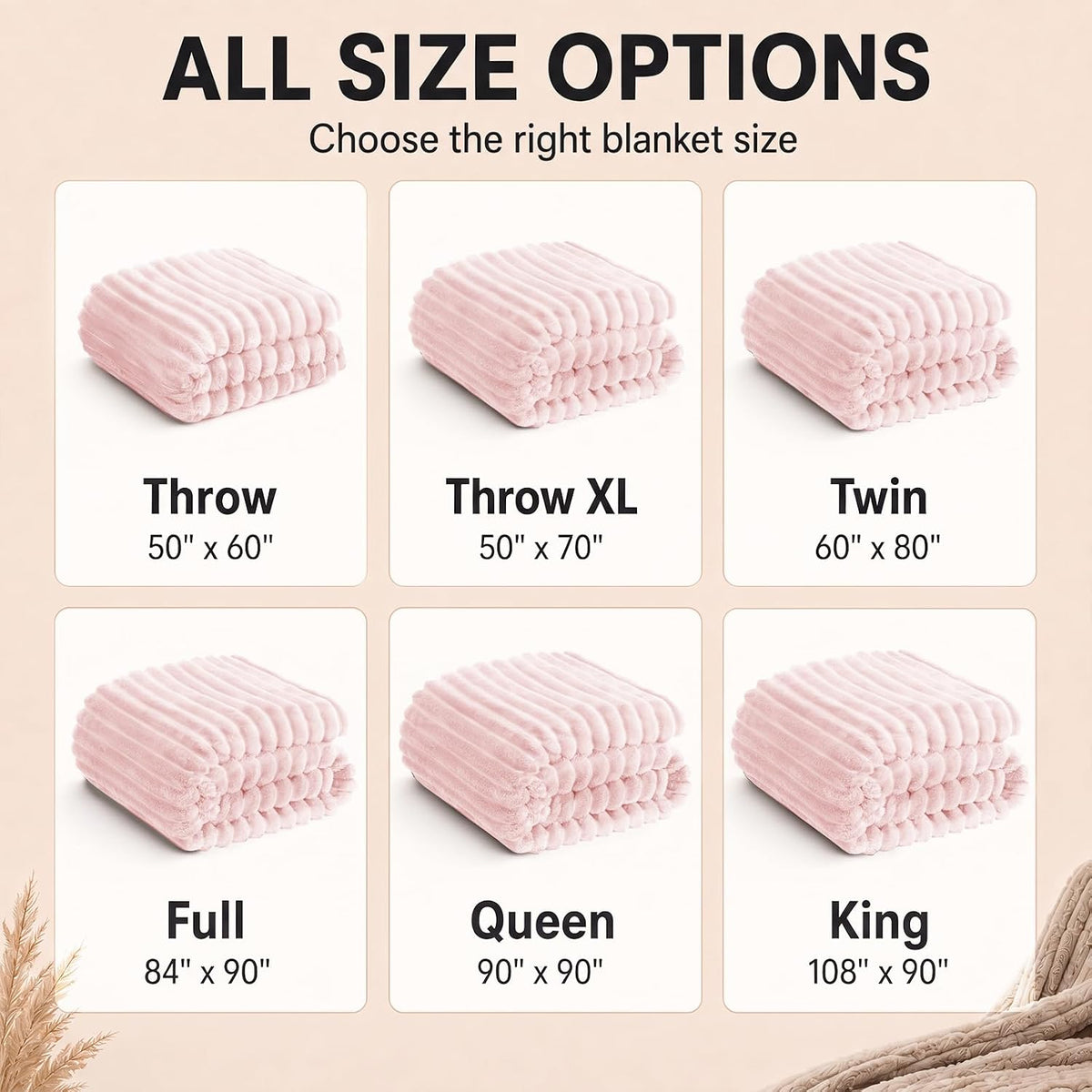 Pink Throw Blanket for Couch, 300GSM Ribbed Fleece, 50 x 60 Inches