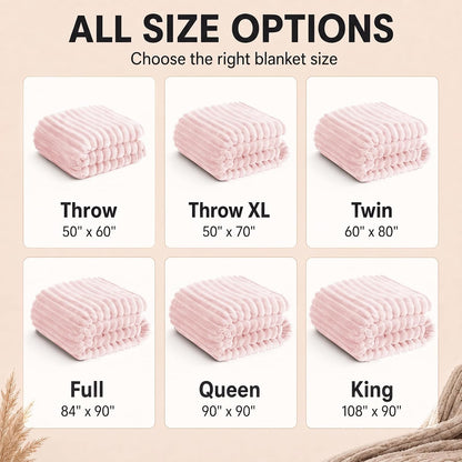 Pink Throw Blanket for Couch, 300GSM Ribbed Fleece, 50 x 60 Inches