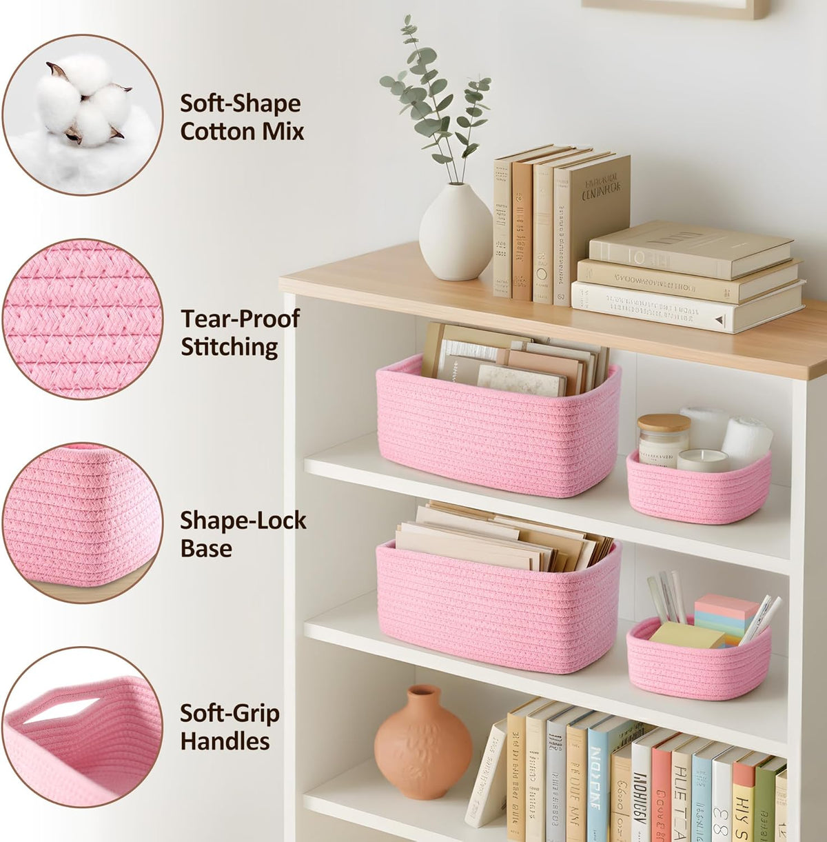 5-Pack Small Woven Rope Storage Baskets, 2 Sizes Organizer Bins