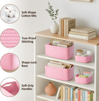 5-Pack Small Woven Rope Storage Baskets, 2 Sizes Organizer Bins