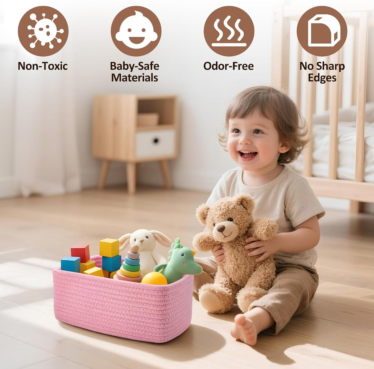 5-Pack Small Woven Rope Storage Baskets, 2 Sizes Organizer Bins