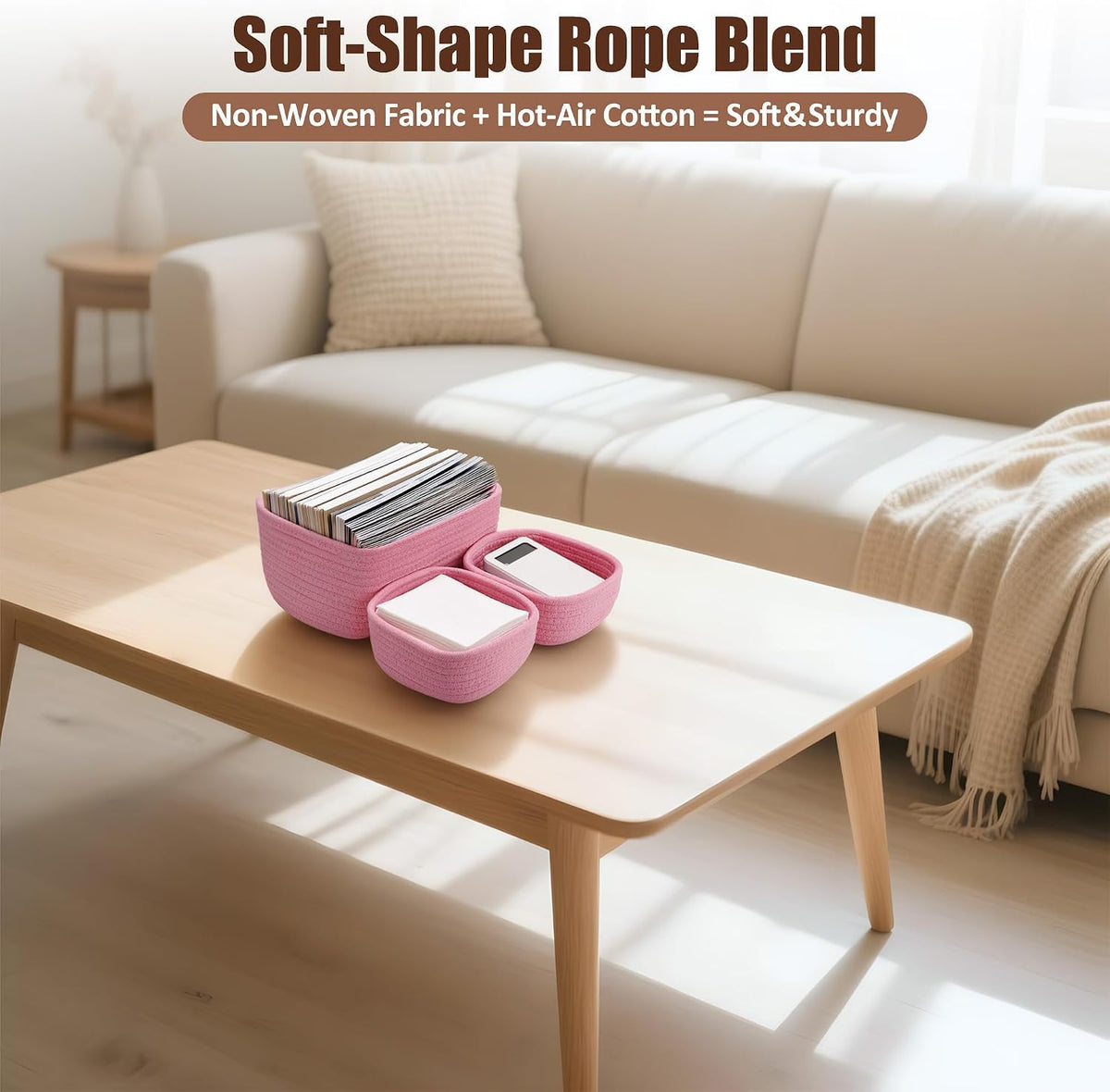 5-Pack Small Woven Rope Storage Baskets, 2 Sizes Organizer Bins