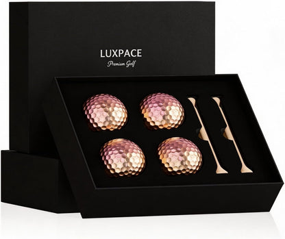 Pink Gold Gradient Laser Golf Balls - 4 Balls Premium Gift Box, Surlyn Cover for Superior Spin & Distance - High Visibility Alignment Aid - Ideal Golf Tournament Prizes, Unique Gifts for Golfers