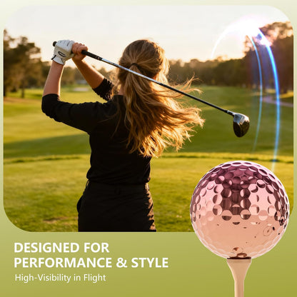 Pink Gold Gradient Laser Golf Balls - 4 Balls Premium Gift Box, Surlyn Cover for Superior Spin & Distance - High Visibility Alignment Aid - Ideal Golf Tournament Prizes, Unique Gifts for Golfers