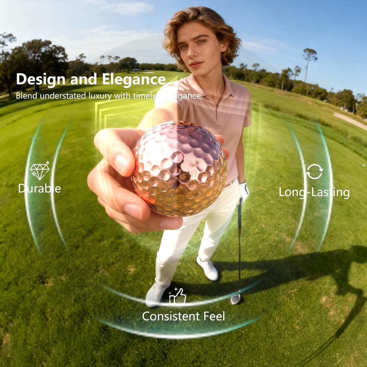 Pink Gold Gradient Laser Golf Balls - 4 Balls Premium Gift Box, Surlyn Cover for Superior Spin & Distance - High Visibility Alignment Aid - Ideal Golf Tournament Prizes, Unique Gifts for Golfers