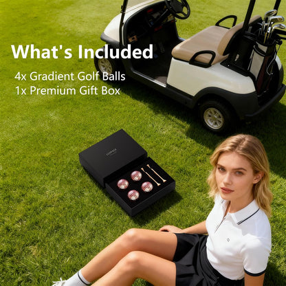 Pink Gold Gradient Laser Golf Balls - 4 Balls Premium Gift Box, Surlyn Cover for Superior Spin & Distance - High Visibility Alignment Aid - Ideal Golf Tournament Prizes, Unique Gifts for Golfers
