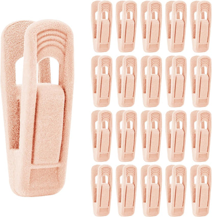 20 Pcs Velvet Hangers Clips, Non-Slip Clothes Hanger Clips Multi-Purpose Hanger Clips Strong Finger Flocked Clips for Pants Skirt Clothes Velvet Hanger (Pink)