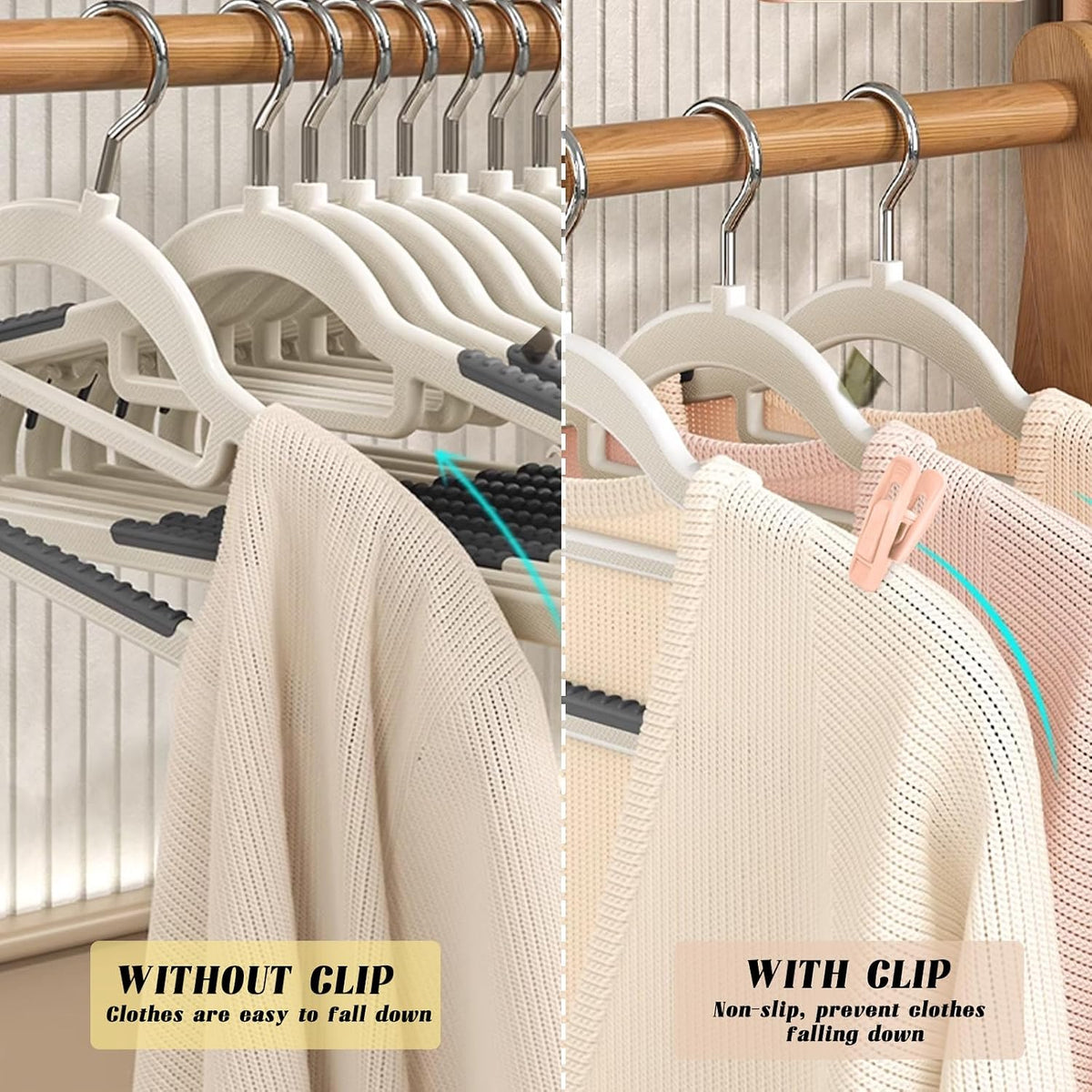 20 Pcs Velvet Hangers Clips, Non-Slip Clothes Hanger Clips Multi-Purpose Hanger Clips Strong Finger Flocked Clips for Pants Skirt Clothes Velvet Hanger (Pink)