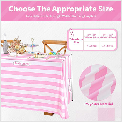 Pink and White Striped Rectangle Tablecloth 57x84 Inch Girls Party Decor
