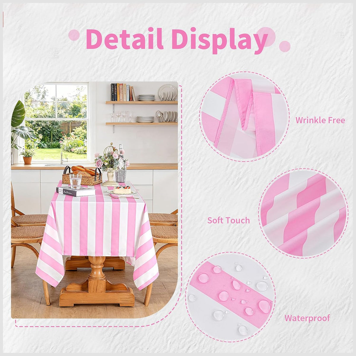 Pink and White Striped Rectangle Tablecloth 57x84 Inch Girls Party Decor