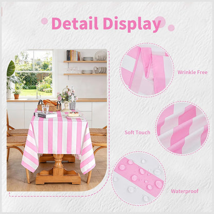 Pink and White Striped Rectangle Tablecloth 57x84 Inch Girls Party Decor