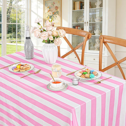 Pink and White Striped Rectangle Tablecloth 57x84 Inch Girls Party Decor