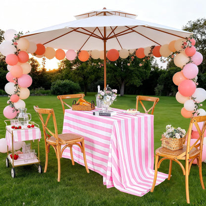 Pink and White Striped Rectangle Tablecloth 57x84 Inch Girls Party Decor