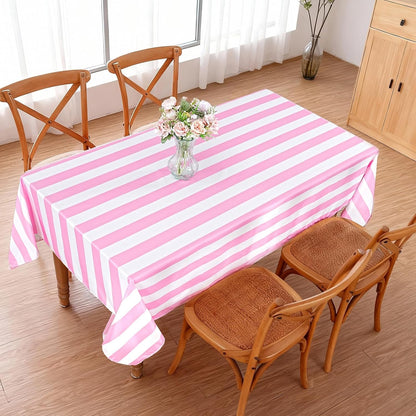 Pink and White Striped Rectangle Tablecloth 57x84 Inch Girls Party Decor