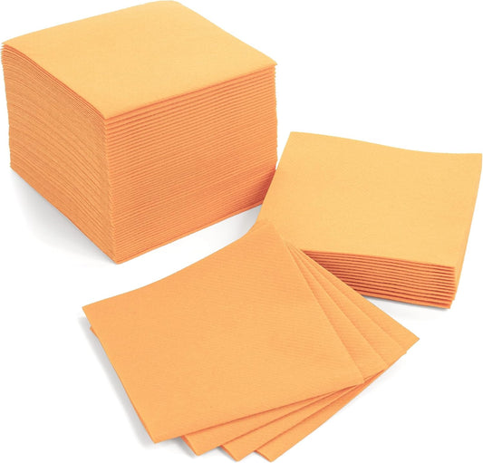 Peach Cocktail Napkins - Premium 4.75"x4.75" Disposable Linen-Like Beverage Napkins - Bulk Square Party Bar Serviettes for Weddings, Parties, Events, and Everyday Use - 100 Count