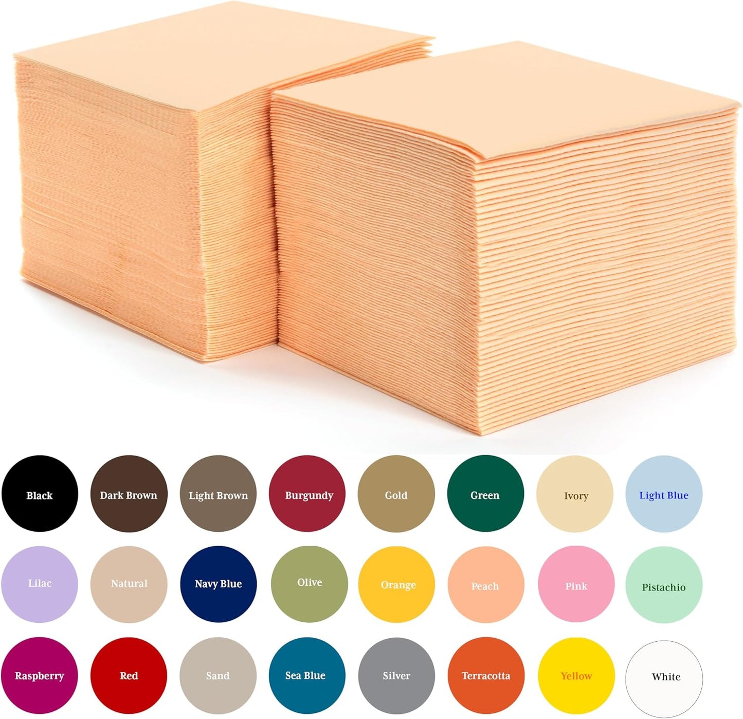 Peach Cocktail Napkins - Premium 4.75"x4.75" Disposable Linen-Like Beverage Napkins - Bulk Square Party Bar Serviettes for Weddings, Parties, Events, and Everyday Use - 100 Count